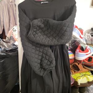 Zara Black Dress with Quilted Sleeves